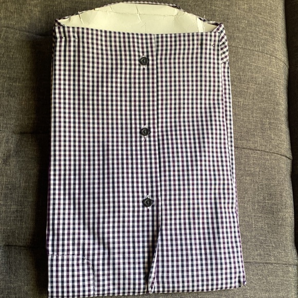 New Alfani plaid dress shirt black purple white Big Mens size 18 1/2 34-35 - Picture 5 of 5